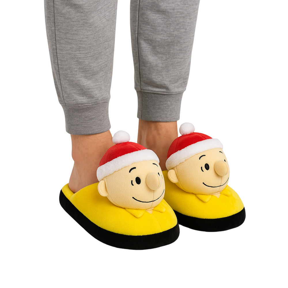 Peanuts Charlie Brown Family Christmas 3D Scuff Slippers Men's 9/10 Plush Cozy